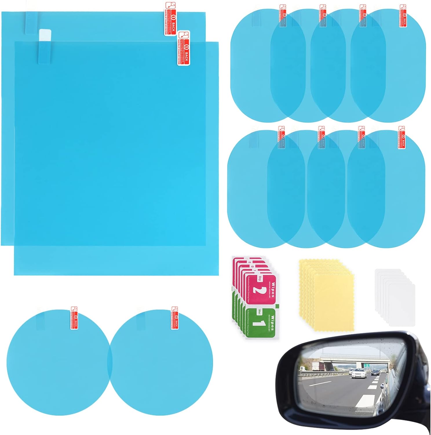 LeeLoon 12Pcs Car Rearview Mirror Film,  Anti Fog Anti Glare Anti Scratch Anti Mis Rainproof Waterproof HD Nano Clear Protective Sticke