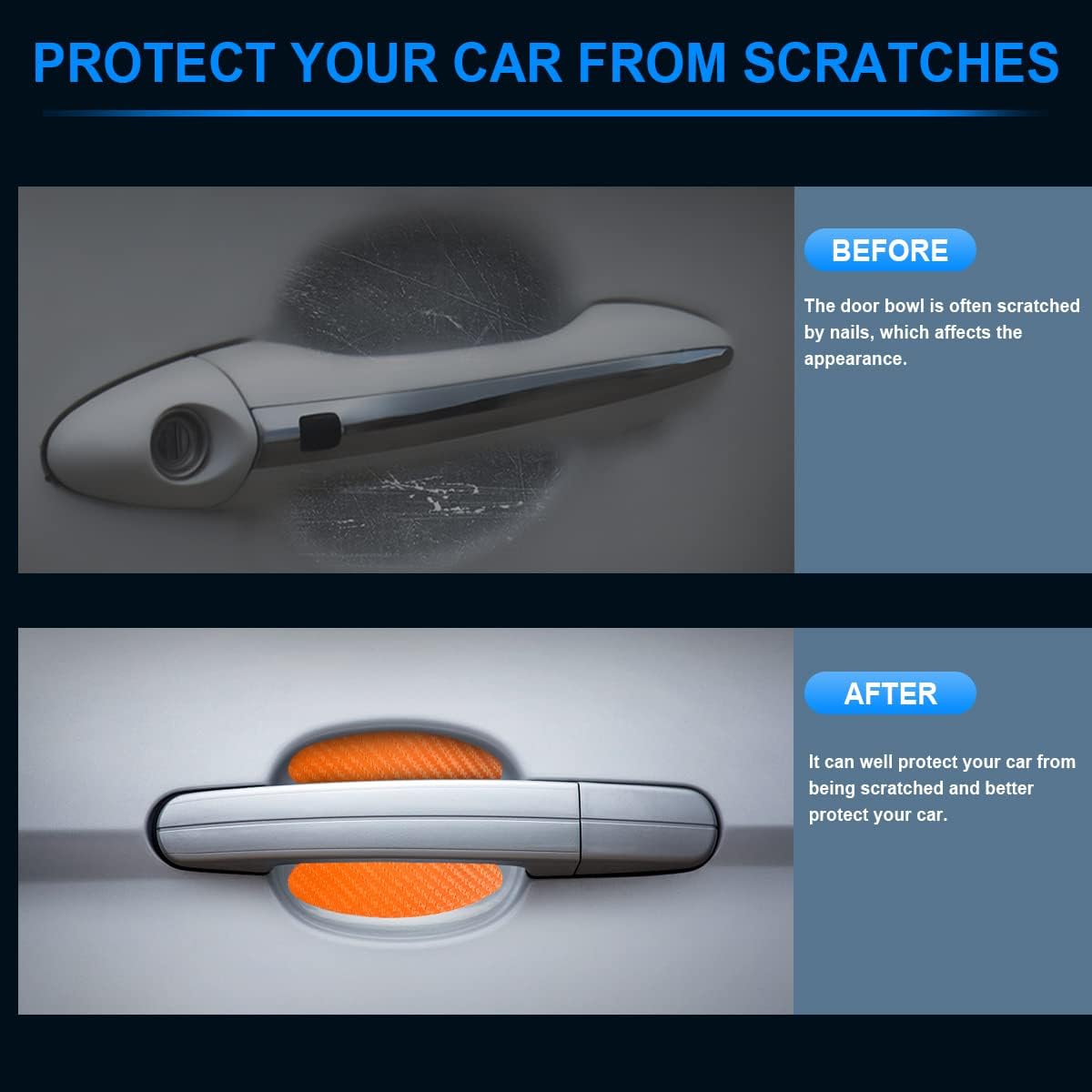 Generic 4PCS Car Door Handle Cup Stickers, Carbon Fiber 3D Auto Bowl Anti-Scratches Protective Films, Vehicle Door Paint Protection Cov