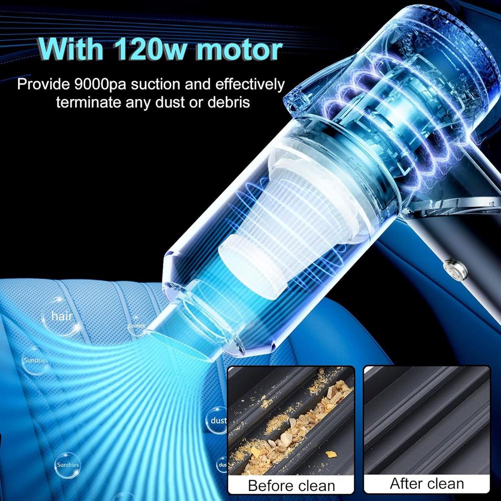 Ekbas Car Vacuum Handheld Vacuum 9000PA Suction Car Vacuum Cleaner with LED Light,Car Vacuum Cordless Rechargeable,Portable Vacuum Cl