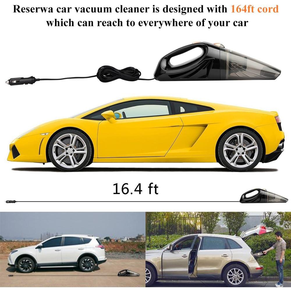 Reserwa [5th Gen] Car Vacuum 12V 106W Car Vacuum Cleaner 4500PA Much Stronger Suction Potable Handheld Auto Vacuum Cleaner with 16.4FT(