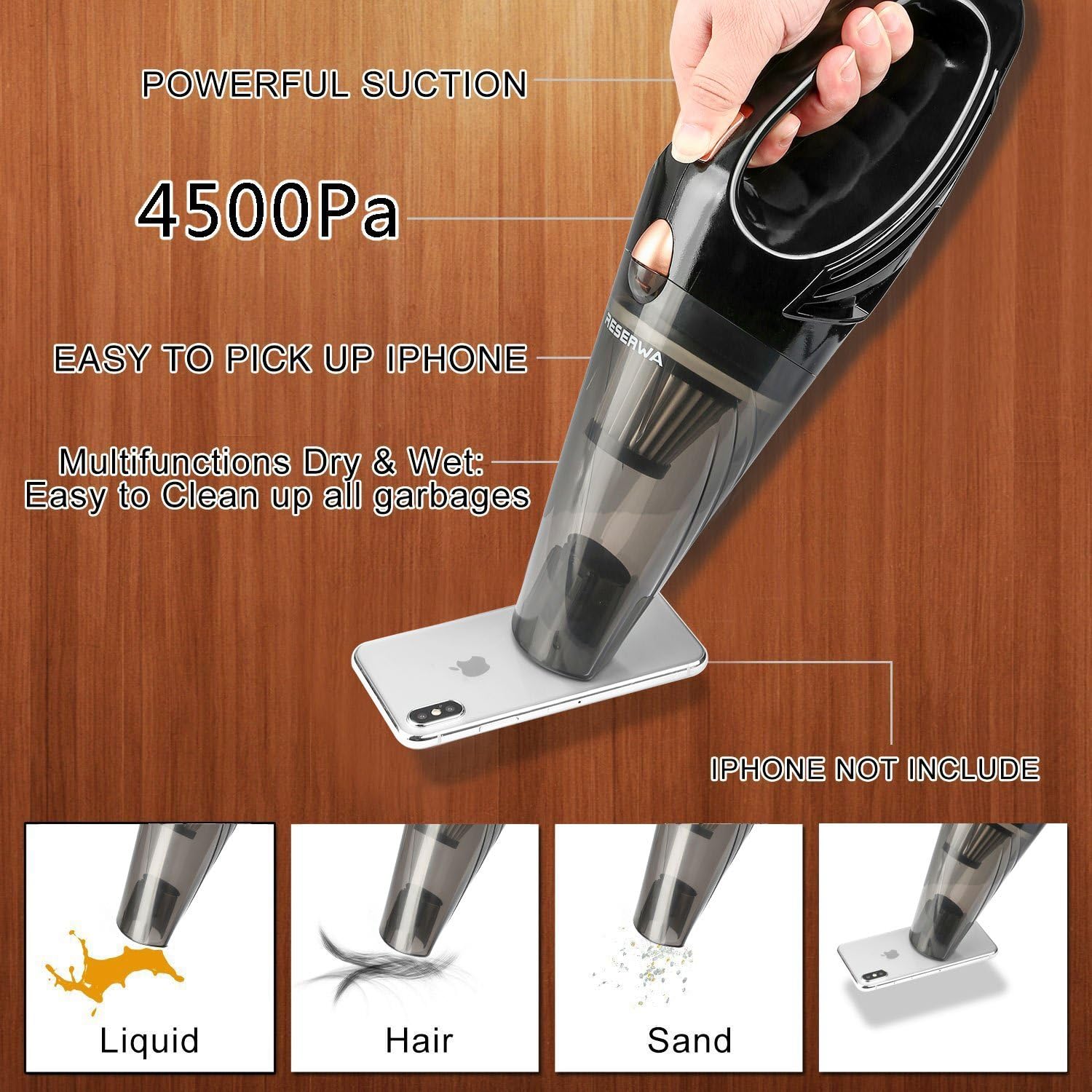 Reserwa [5th Gen] Car Vacuum 12V 106W Car Vacuum Cleaner 4500PA Much Stronger Suction Potable Handheld Auto Vacuum Cleaner with 16.4FT(