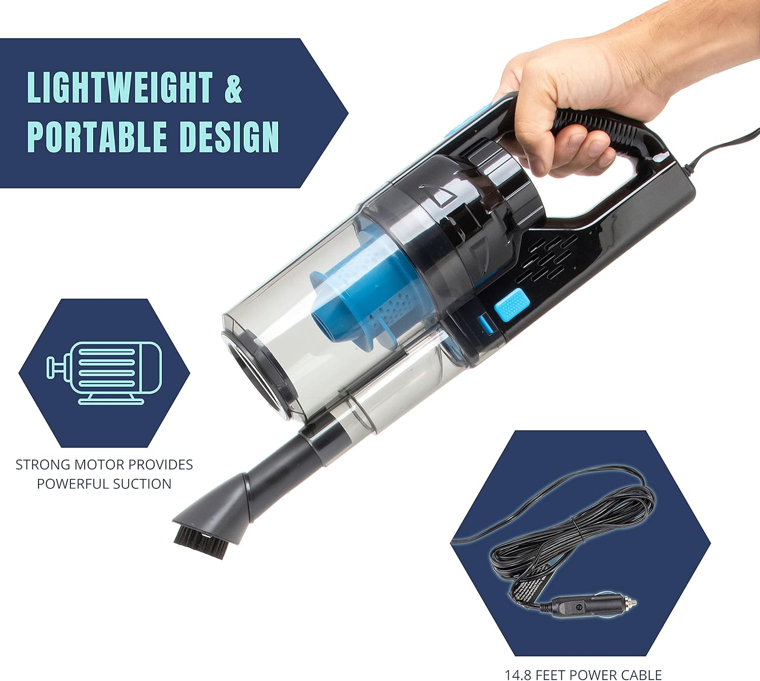 NEIKO 53730A Portable Car Vacuum Cleaner Wet Dry, Wet Vacuum Cleaner for Car or Vehicle, High Power and Small Vacuum for Car De