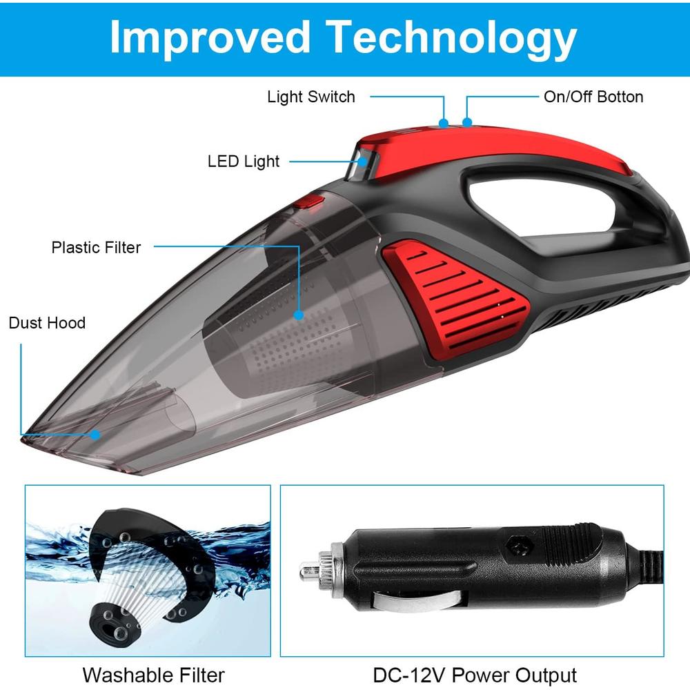 Reserwa Two-Layer Filter Car Vacuum Cleaner with LED Light 7500PA 12V 16.4FT Cable Portable Handheld Car Vacuum Cleaner Wet and Dry Use