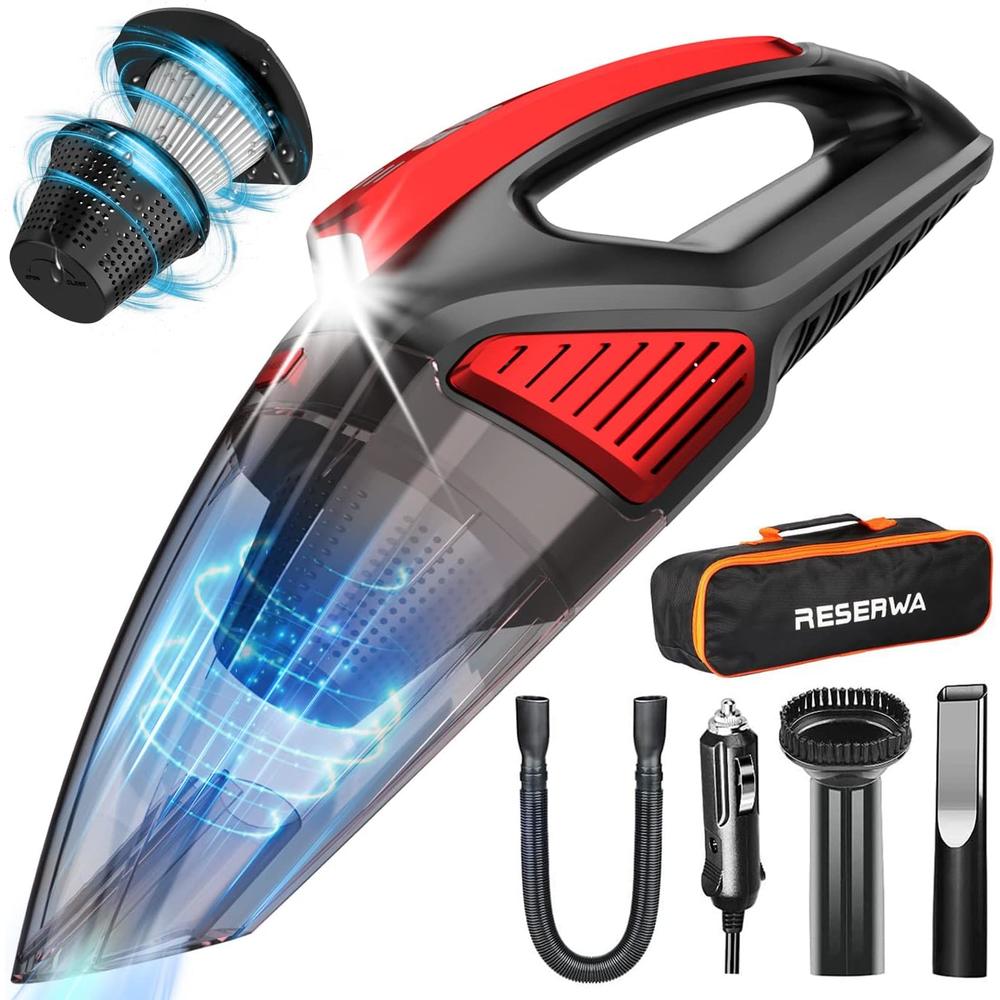 Reserwa Two-Layer Filter Car Vacuum Cleaner with LED Light 7500PA 12V 16.4FT Cable Portable Handheld Car Vacuum Cleaner Wet and Dry Use