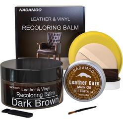 nadamoo Dark Brown Leather Recoloring Balm with Mink Oil Leather Conditioner, Leather Repair Kits for Couches, Restoration Cream Scratc