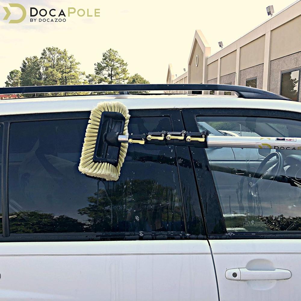 Docazoo DocaPole Soft Bristle Car Wash and Scrub Brush Extension Pole Attachment (10") for Deck, Truck, Boat, RV, House Siding, Sa