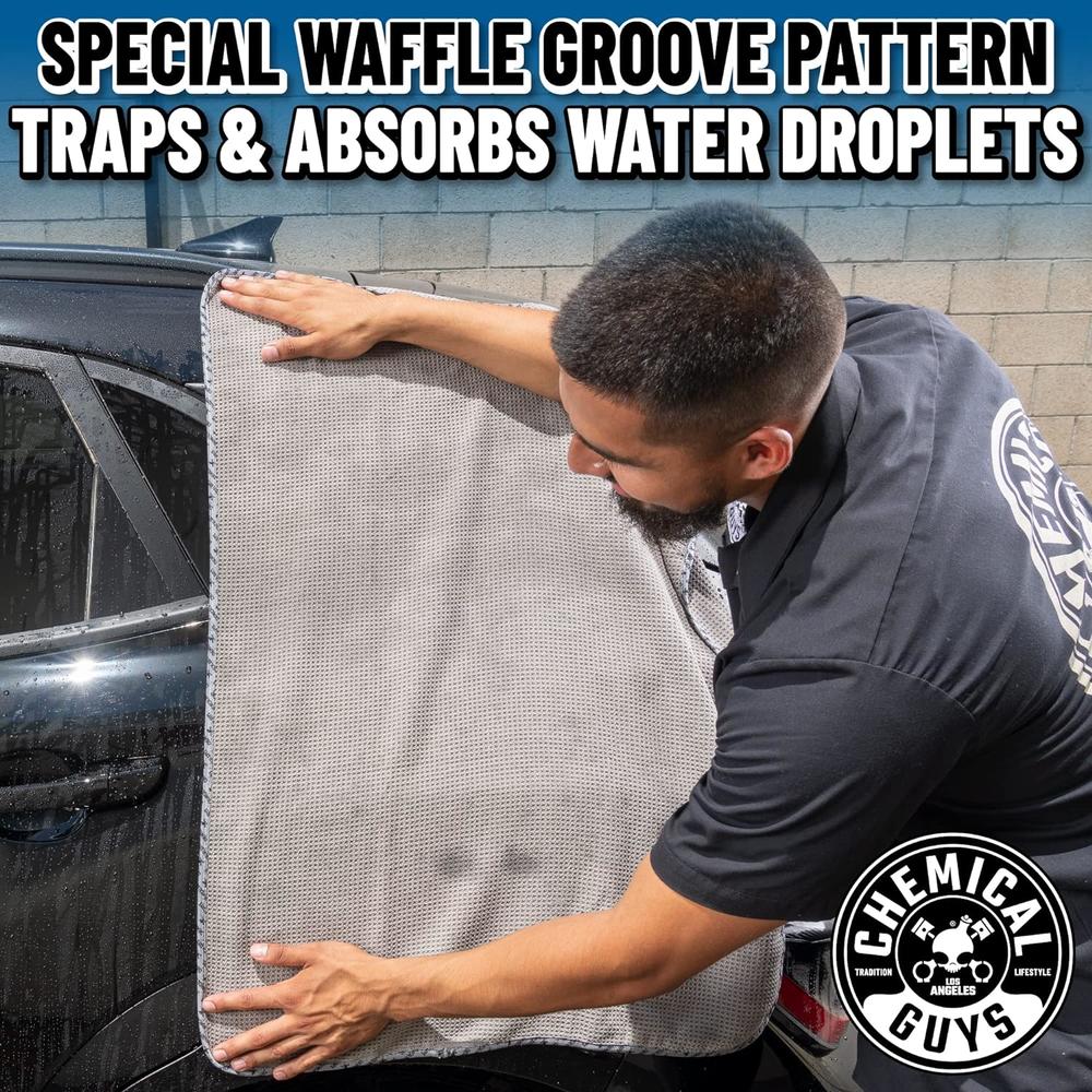 Chemical Guys MIC_781_01 Waffle Weave Gray Matter 70/30 Blend Microfiber Drying Towel with Silk Edging, 25" x 36"