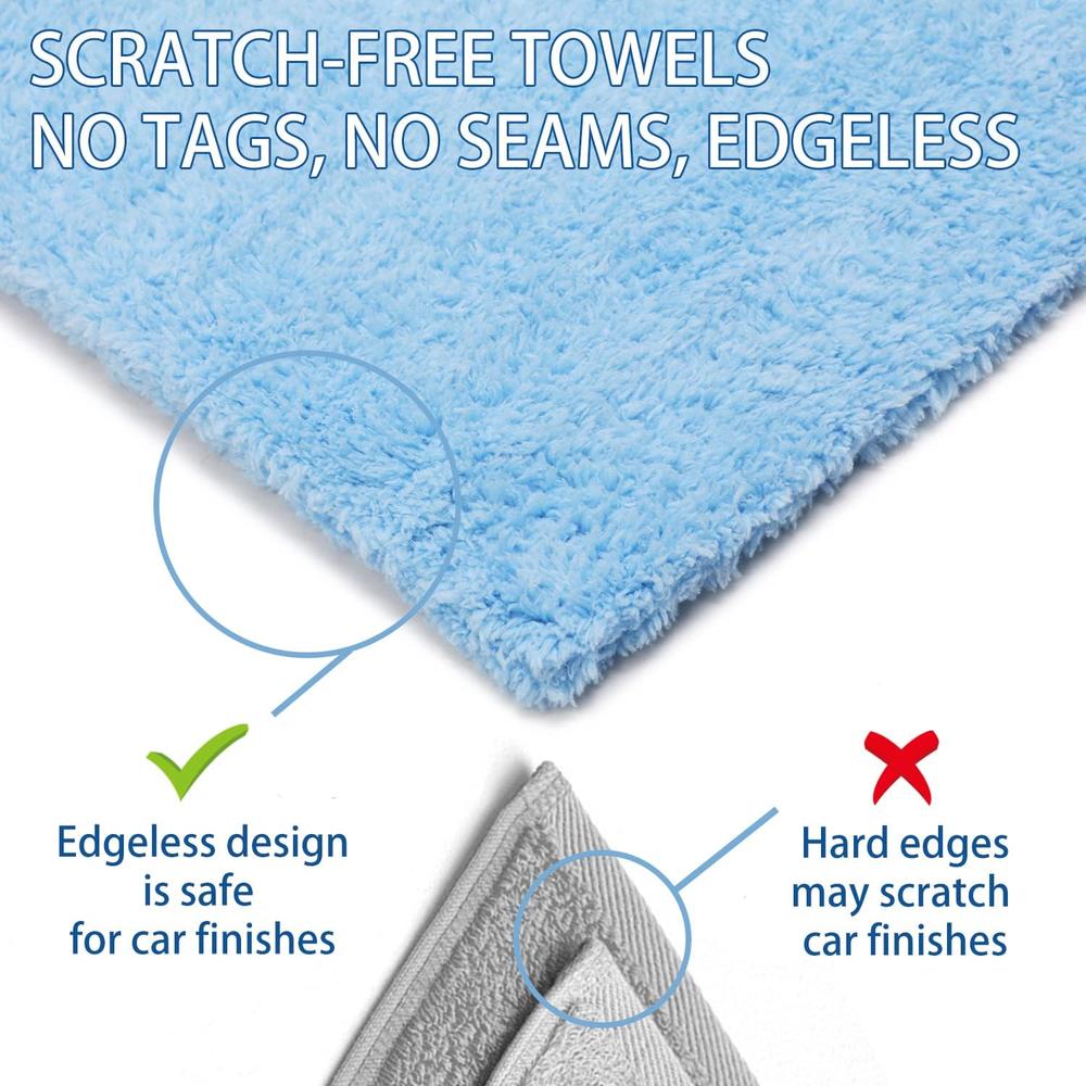 CarCarez Microfiber Towels for Cars, Car Drying Wash Detailing Buffing Polishing Towel with Plush Edgeless Microfiber Cloth, 450 GSM 16x
