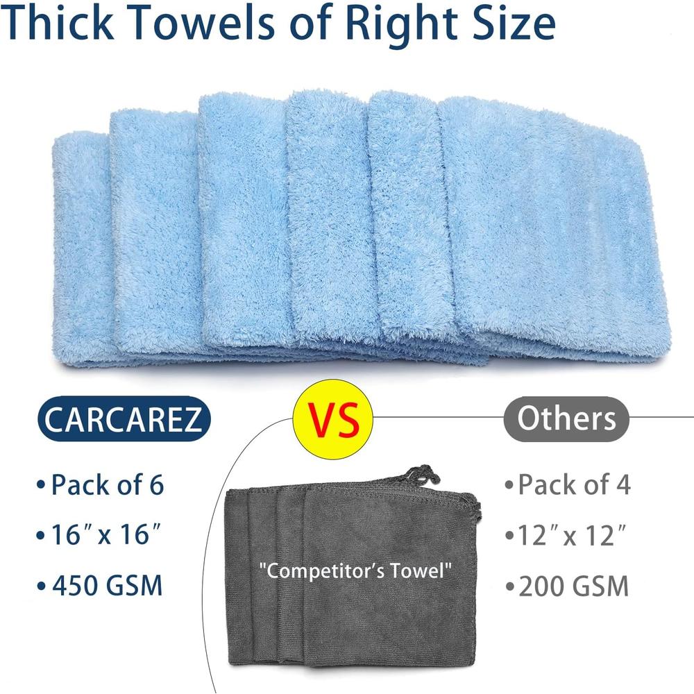 CarCarez Microfiber Towels for Cars, Car Drying Wash Detailing Buffing Polishing Towel with Plush Edgeless Microfiber Cloth, 450 GSM 16x