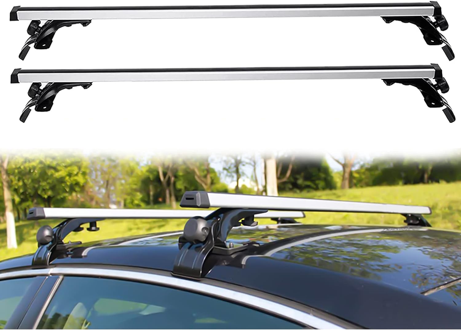 Autodianke Parts ADP Universal Roof Rack Crossbars, 2-Piece 48" Aluminum Car Rooftop Cross Bars Set with 3PCS Mounting Clamps, Luggage Carg