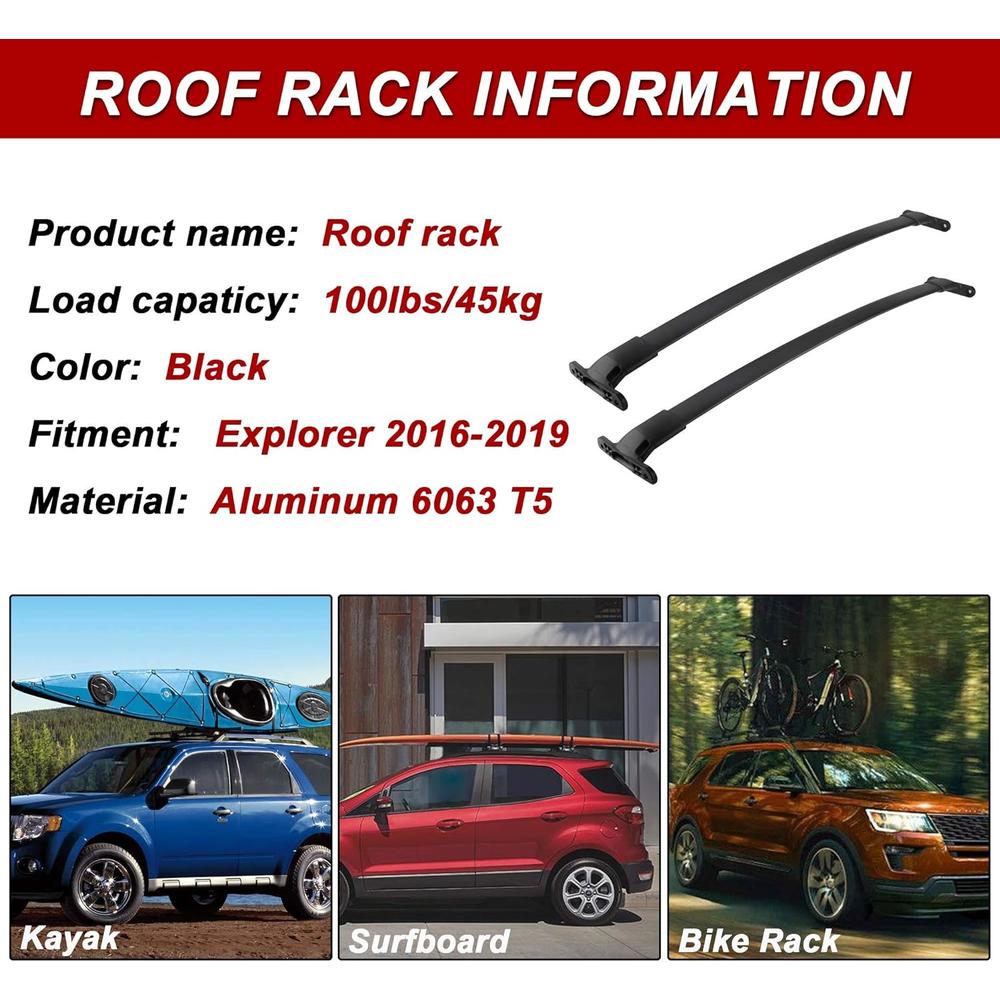 Richeer Roof Rack Cross Bars for 2016-2019 Explorer with Side Rails,Cargo Racks Rooftop Luggage Canoe Kayak Bicycle roof Bag
