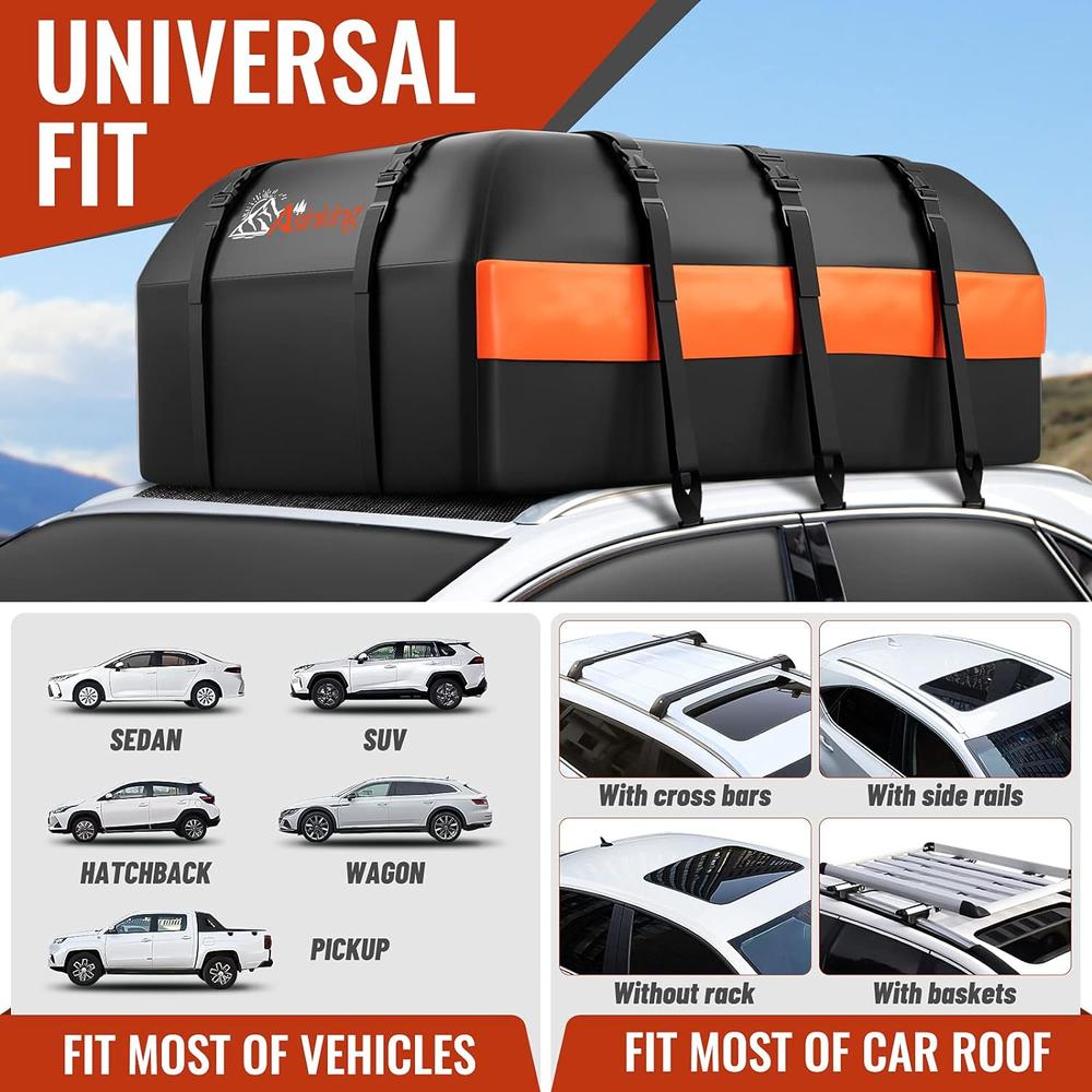 Asinking Car Rooftop Cargo Carrier Bag, 21 Cubic Feet 100% Waterproof Heavy Duty 840D Car Roof Bag for All Vehicle with/Without Racks -