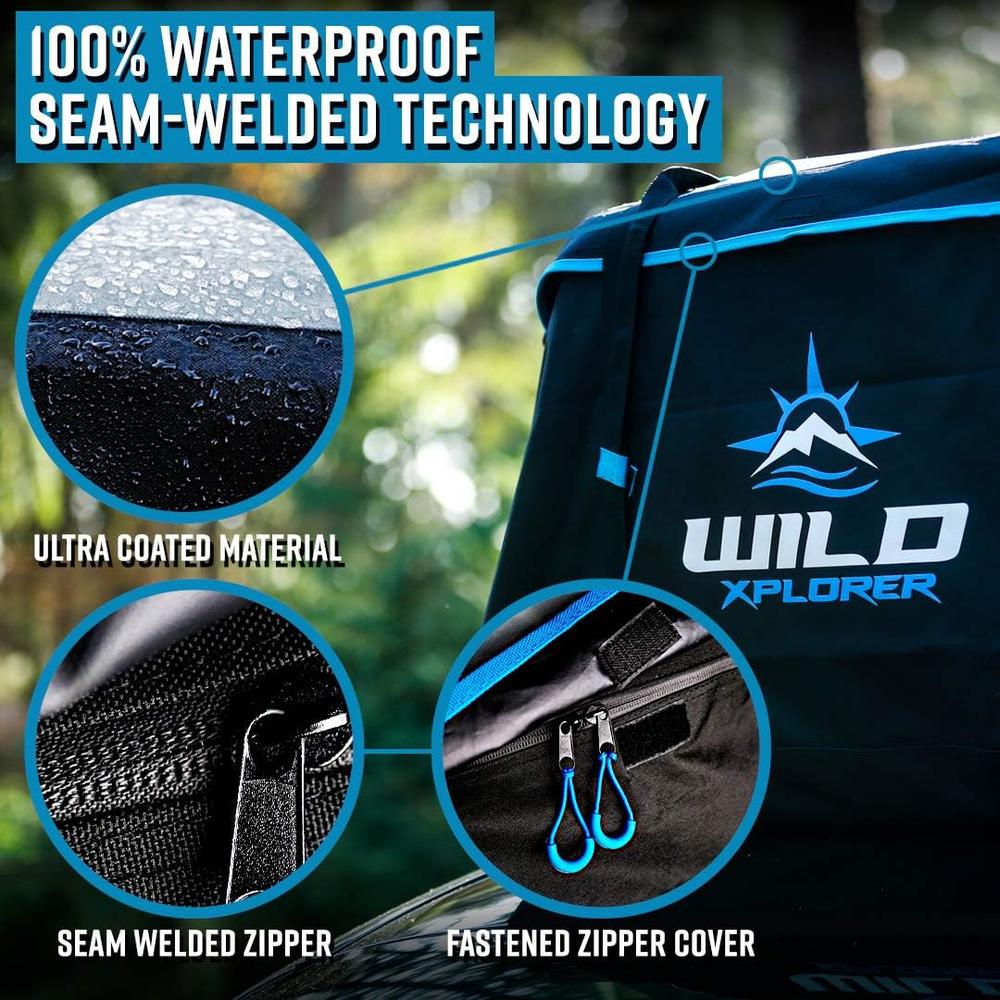 Wild Xplorer Car Rooftop Cargo Carrier Bag XXL: 6 Suitcase Universal Car Top Carrier Without Roof Rack - Car Topper Luggage Carrier Waterpro