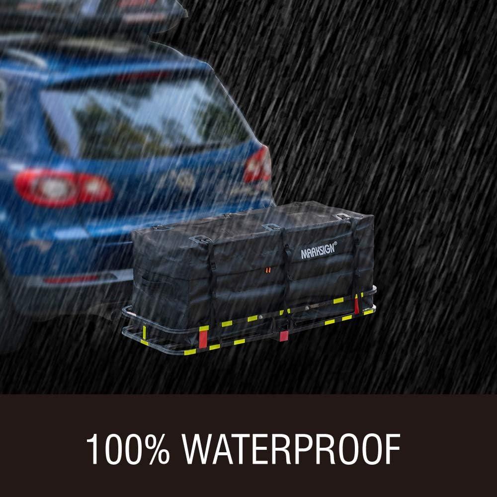 MARKSIGN 100% Waterproof Hitch Carrier Cargo Bag 59'' x 24'' x 24'' (20 Cu Ft), Waterproof Zipper and Rain Flap, 6 Lashing Stra