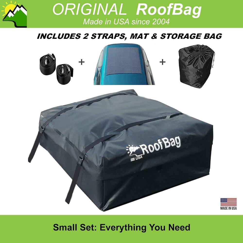 RoofBag Rooftop Cargo Carrier, Original Roof Bag Made in USA for Any Car Size with or Without Roof Rack. Waterproof Car Top Carrier 15