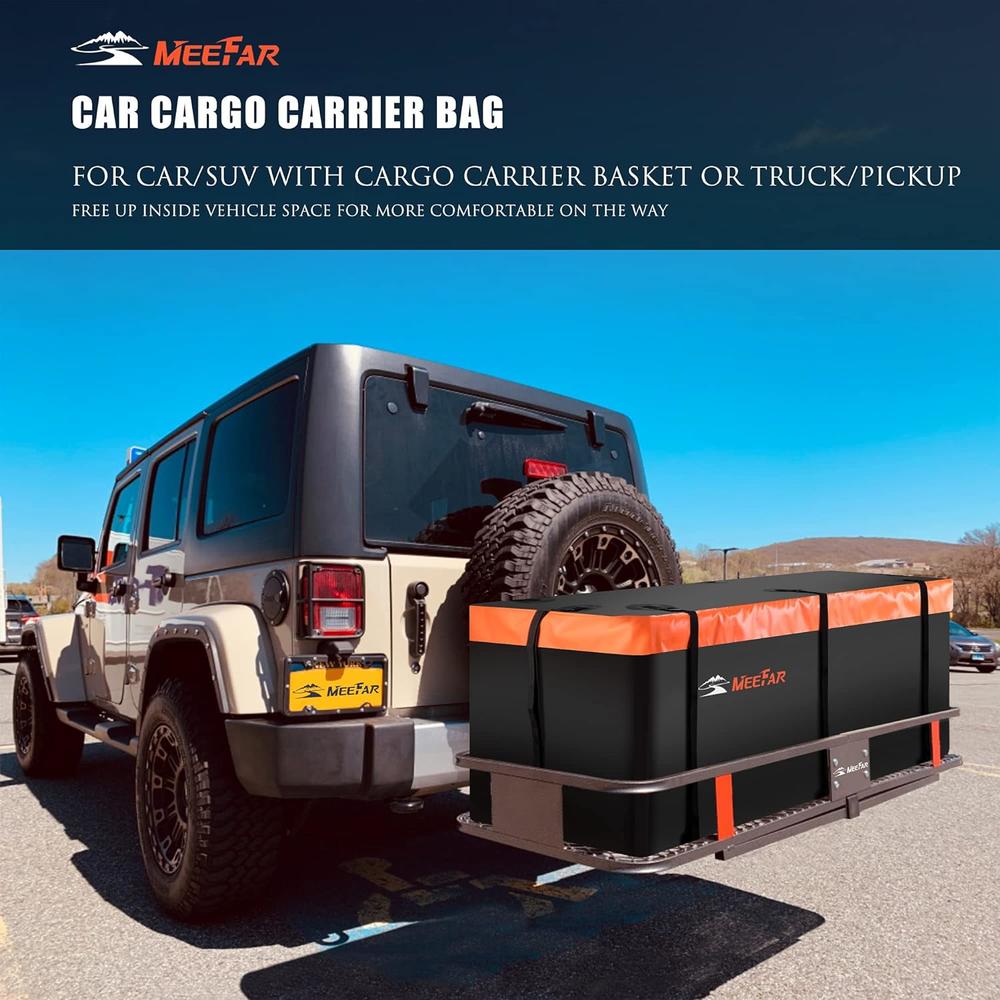 MEEFAR Hitch Mount Cargo Carrier Bag Soft Shell 100% Waterproof 20 Cubic Feet (59" 24" 24") Include 8 Reinforced Straps