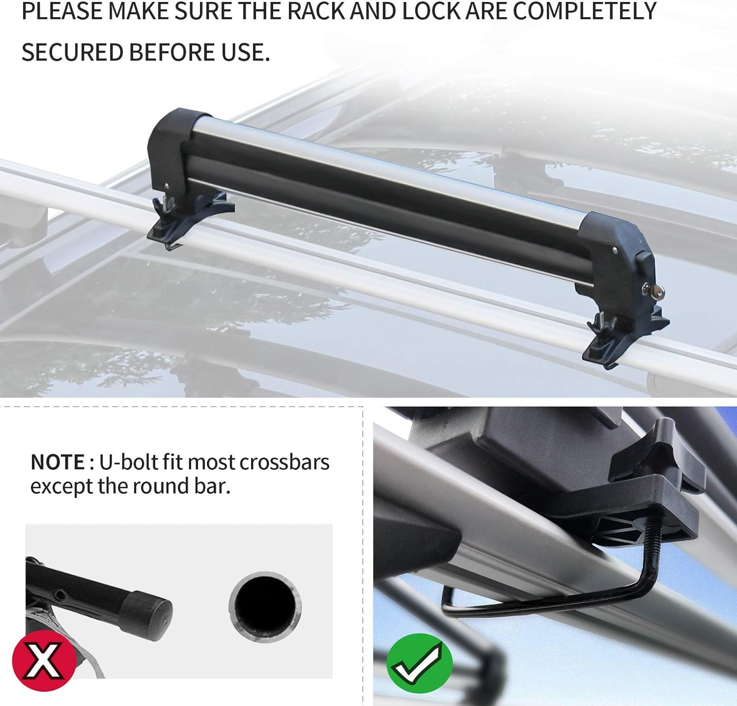 Leader Accessories Car Ski Snowboard Roof Racks, 2 PCS Universal Ski Roof Rack Carriers Snowboard Top Holder, Lockable Fit Most Vehicles Equipped