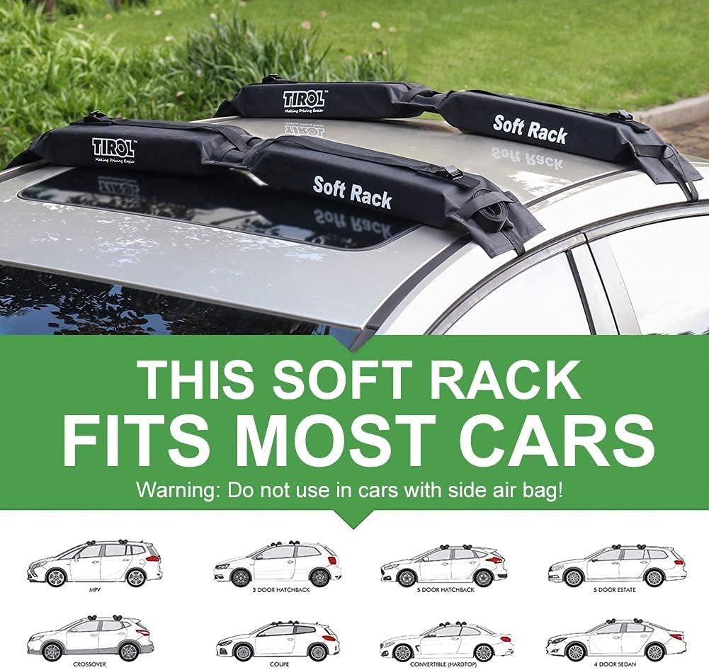 Tirol Soft Roof Rack 2 Pairs Kayak roof Rack Pads Load132lb Foldable Oxford Universal Luggage Top Roof Rack Cargo Carrie for Ka