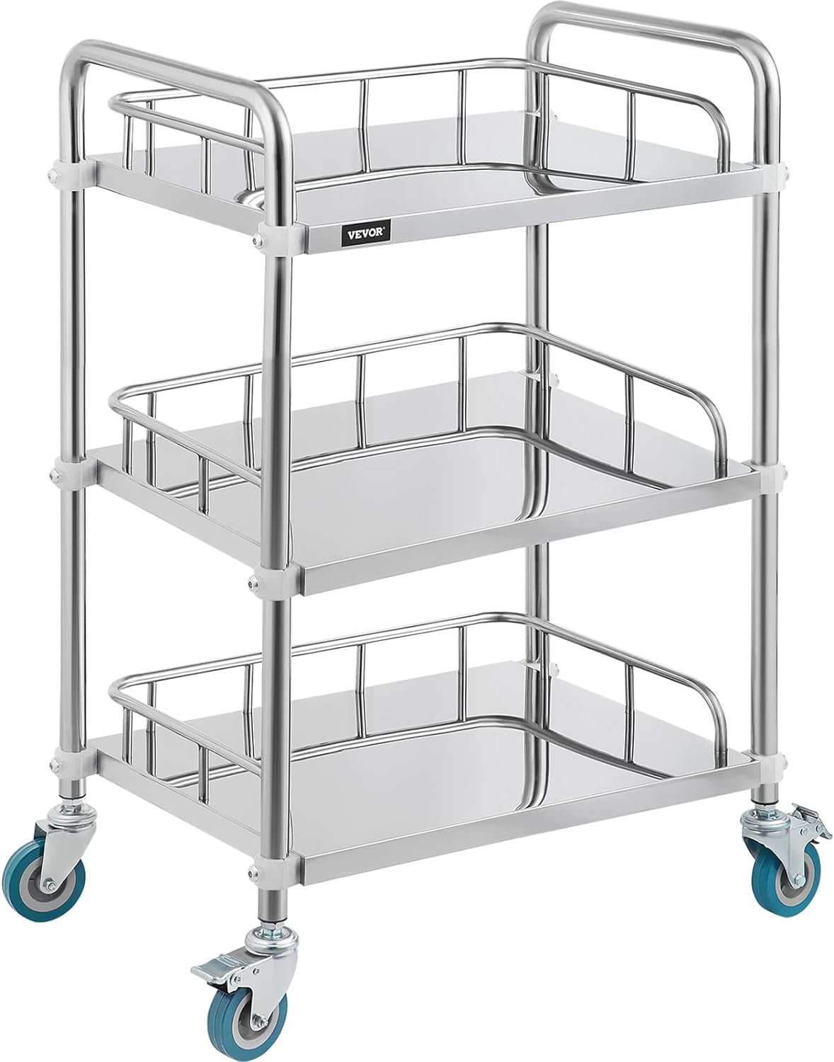 VEVOR Shelf Stainless Steel Utility Cart Catering Cart with Wheels Medical Dental Lab Cart Rolling Cart Commercial Wheel Dolly Restau