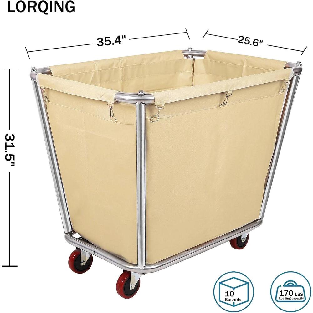 LORQING 10 Bushel Laundry Basket with Wheels Commercial,Stainless Steel Laundry Cart Commercial Home for Transport Clothes, Store Sundr