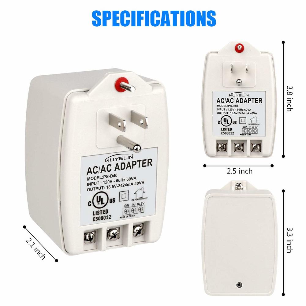 Generic 16.5V 40VA Burglar Alarm Systems and Doorbell Transformer,16.5V Plug in Transformer Compatible with All Versions of Doorbell