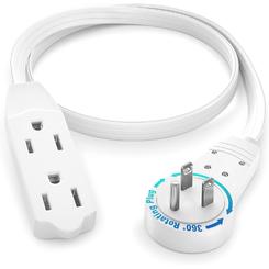 Maximm Extension Cord White Flat Multi Plug, 1 Ft - 360&#194;&#176; Rotating Short Power Cords Multi Outlet, Indoor / Outdoor
