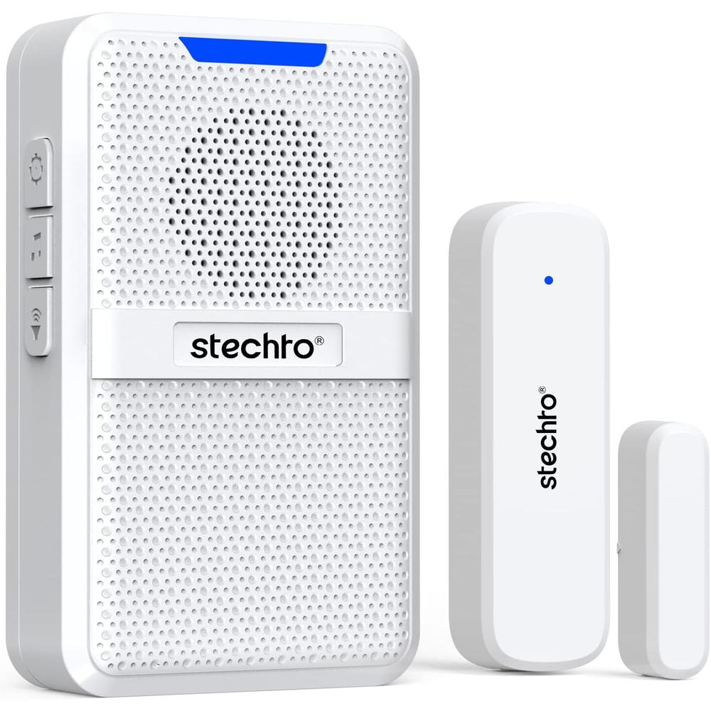 STECHRO Door Chime,Wireless 600Ft Range 5 Adjustable Volume 1 Magnetic Door open Contact Sensor with 62 Chimes Mute Mode Door Bell Plug