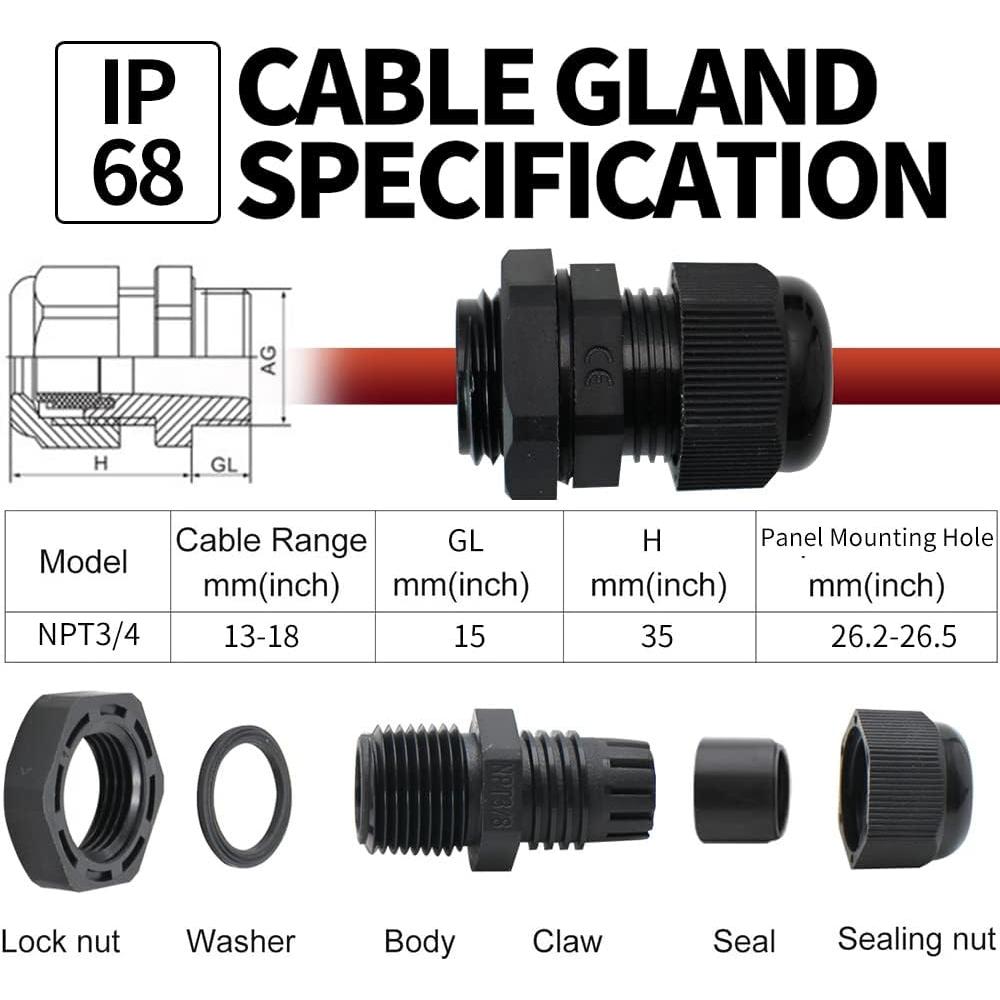 AIRTAK 5 Pack Outdoor Flex Electrical Cable Gland NPT 3 4 Plastic Wire airtak-5-pack-outdoor-flex-electrical-cable-gland-npt-3-4-plastic-wire