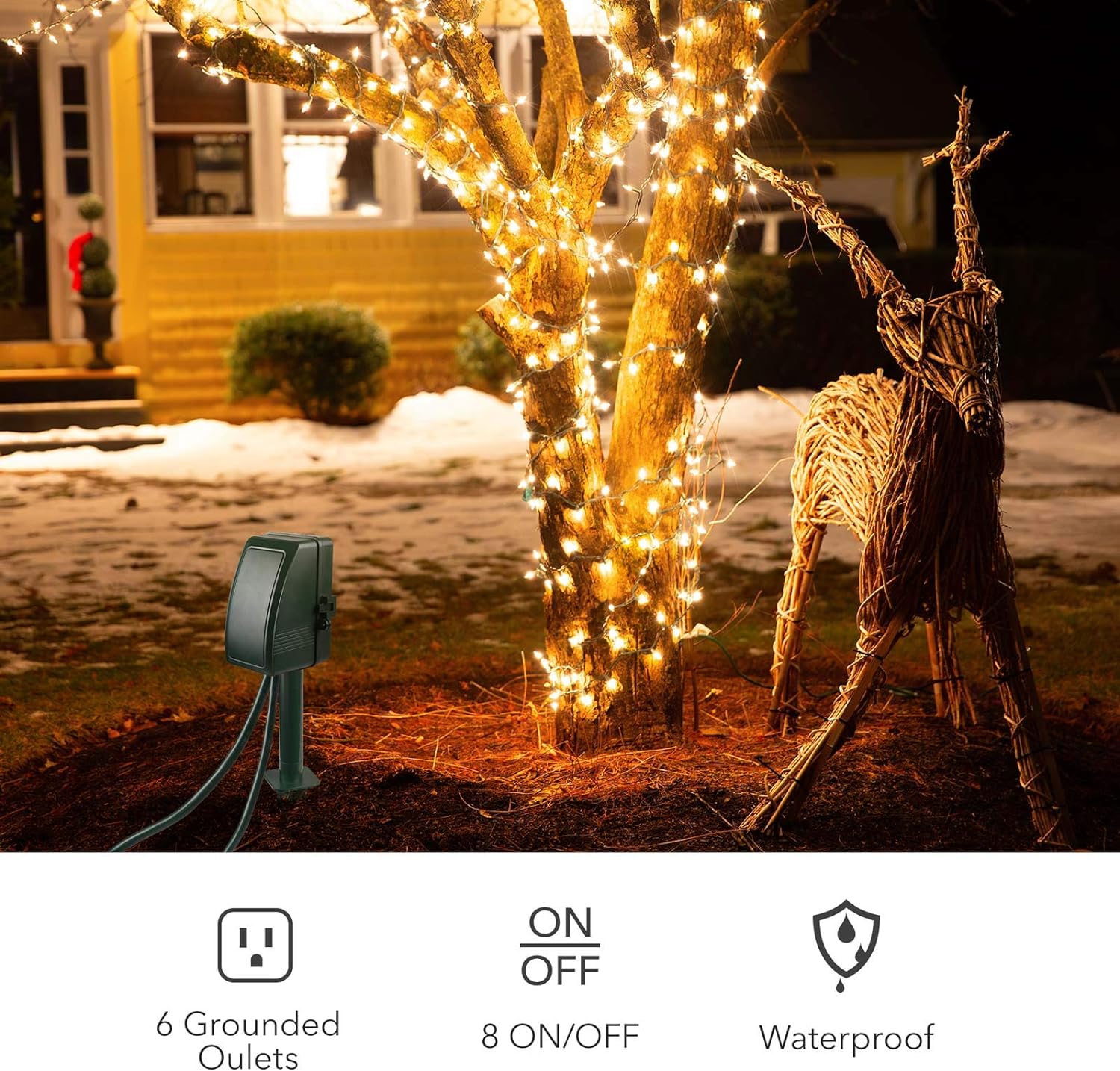 BN-Link 7 Day Heavy Duty Outdoor Digital Stake Timer, 6 Outlets, Weatherproof, BNC-U3S, Perfect for Outdoor Lights, Sprinklers, Christm