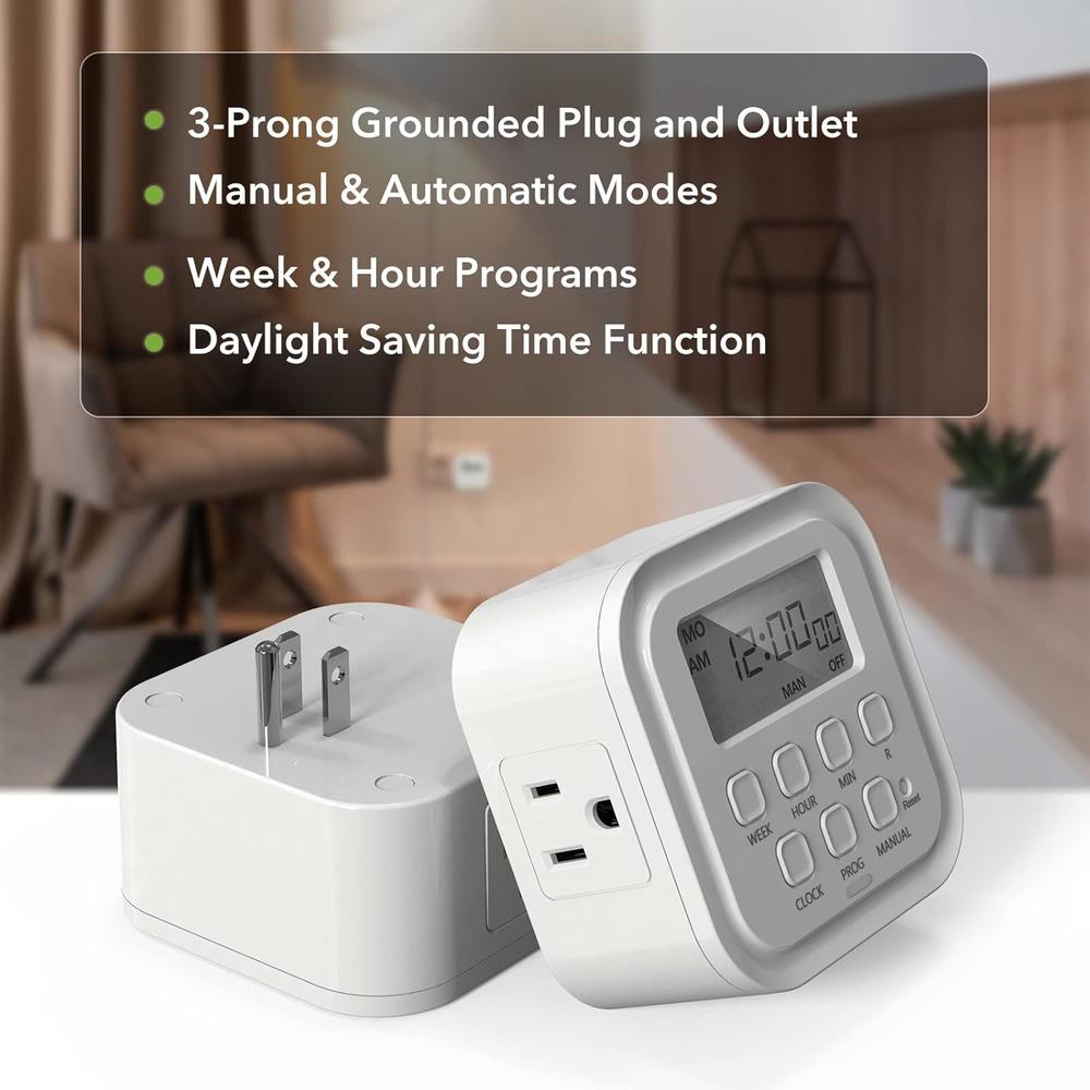 Generic HBN 7 Day Heavy Duty Digital Timer, Dual Outlet, On/Off Programs 3-Prong Programmable Timer, Indoor, for Lamp, Light, Fan, Pets