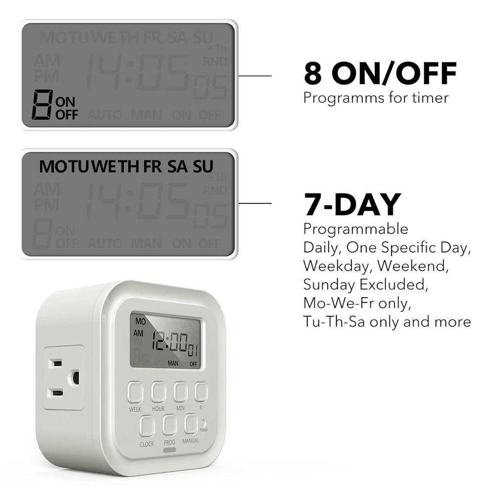 Generic HBN 7 Day Heavy Duty Digital Timer, Dual Outlet, On/Off Programs 3-Prong Programmable Timer, Indoor, for Lamp, Light, Fan, Pets