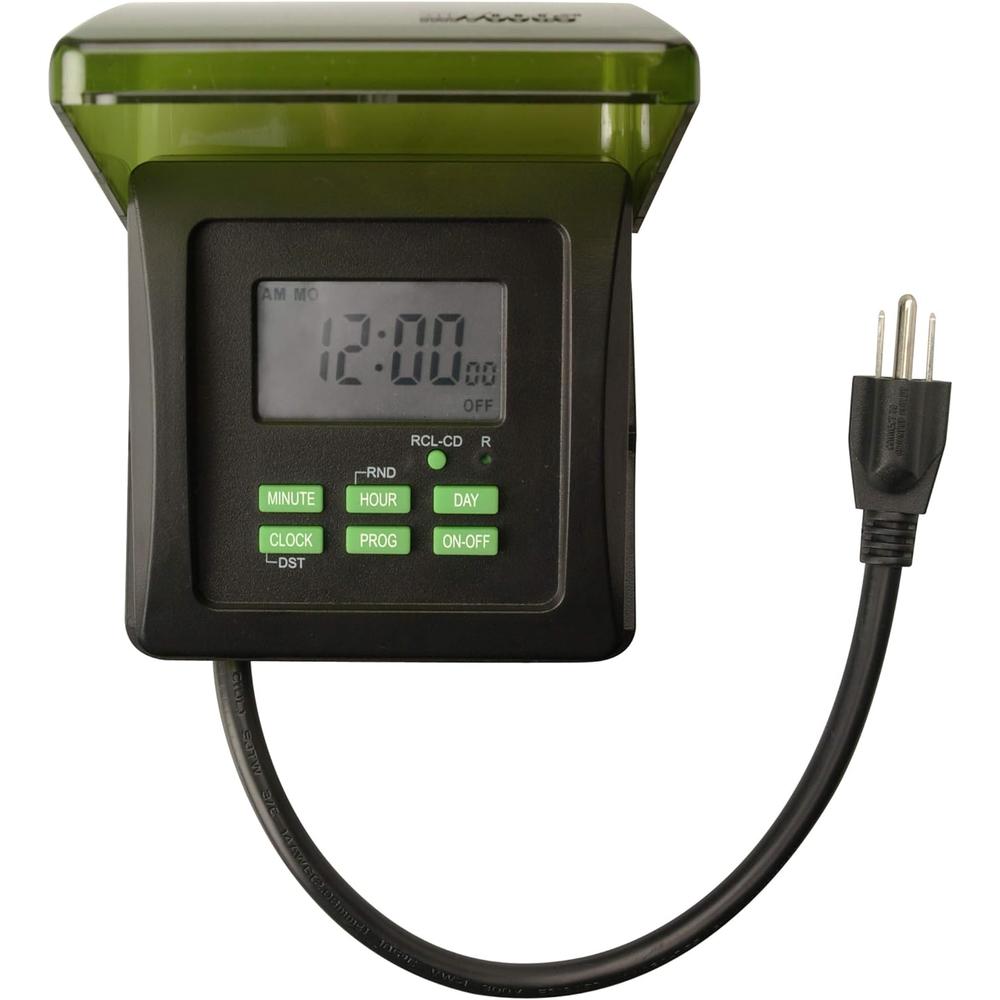 Woods 50015WD Outdoor 7-Day Heavy Duty Digital Plug-in Timer, 2 Grounded Outlets, Perfect for Automating Holiday/Christmas Lights, 3/