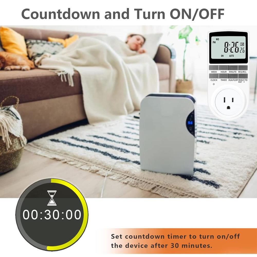 Generic Techbee 7-Day Weekly Digital Plug Timer Outlet, Programmable Countdown Timer Switch with 20 On/Off Programs 3-Prong Indoor 2 Pa