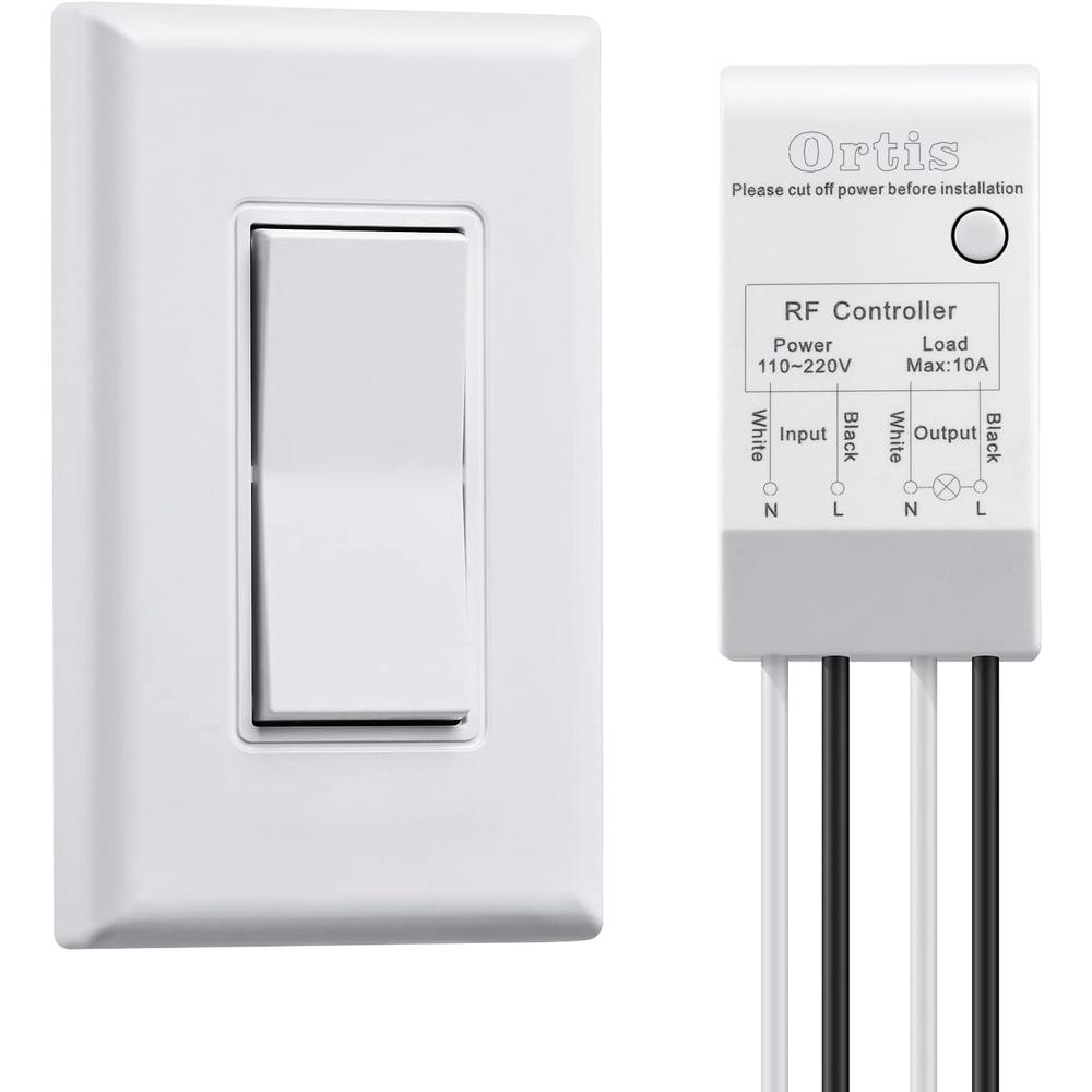 Ortis Wireless Light Switch and Receiver Kit,  300ft RF Range Wireless Wall Switches for Lights, Fans, Battery Included, No Wiring Ne