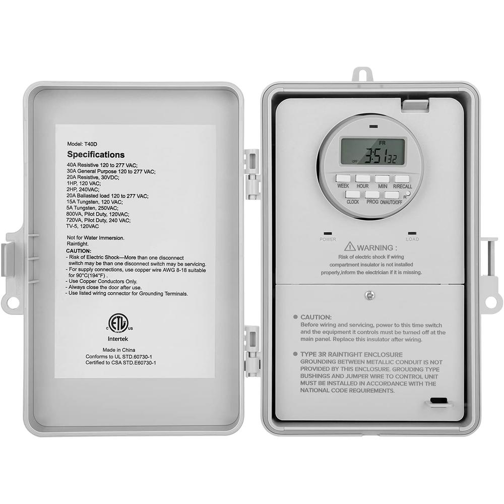 Suraielec Pool Timer, 7-Day Programmable Digital Box Timer Switch, 40 AMP, 2HP, 120, 240, 277 VAC, Outdoor Indoor Heavy Duty Po