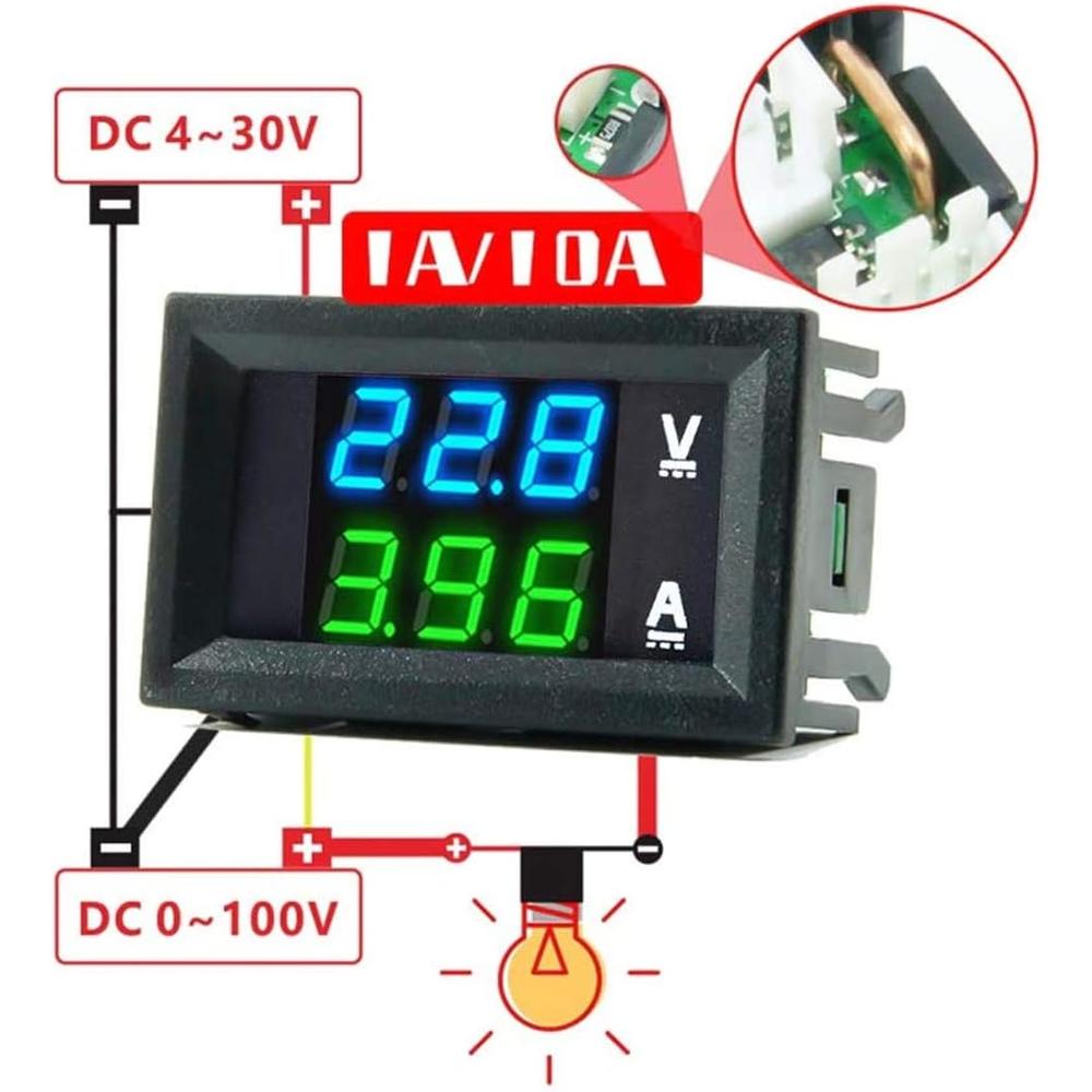 diymore 5PCS 0.28" Digital Voltmeter Ammeter DC 100V 10A Amp Voltage Current Volt Amp Meter Tester 3 Bits Dual LED Display Panel(B