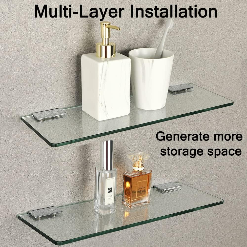 SAYAYO Floating Glass Shelves for Bathroom, Sayayo Tempered Glass Shelf for Wall 15 x 5 Inch 1 Pack, Clear