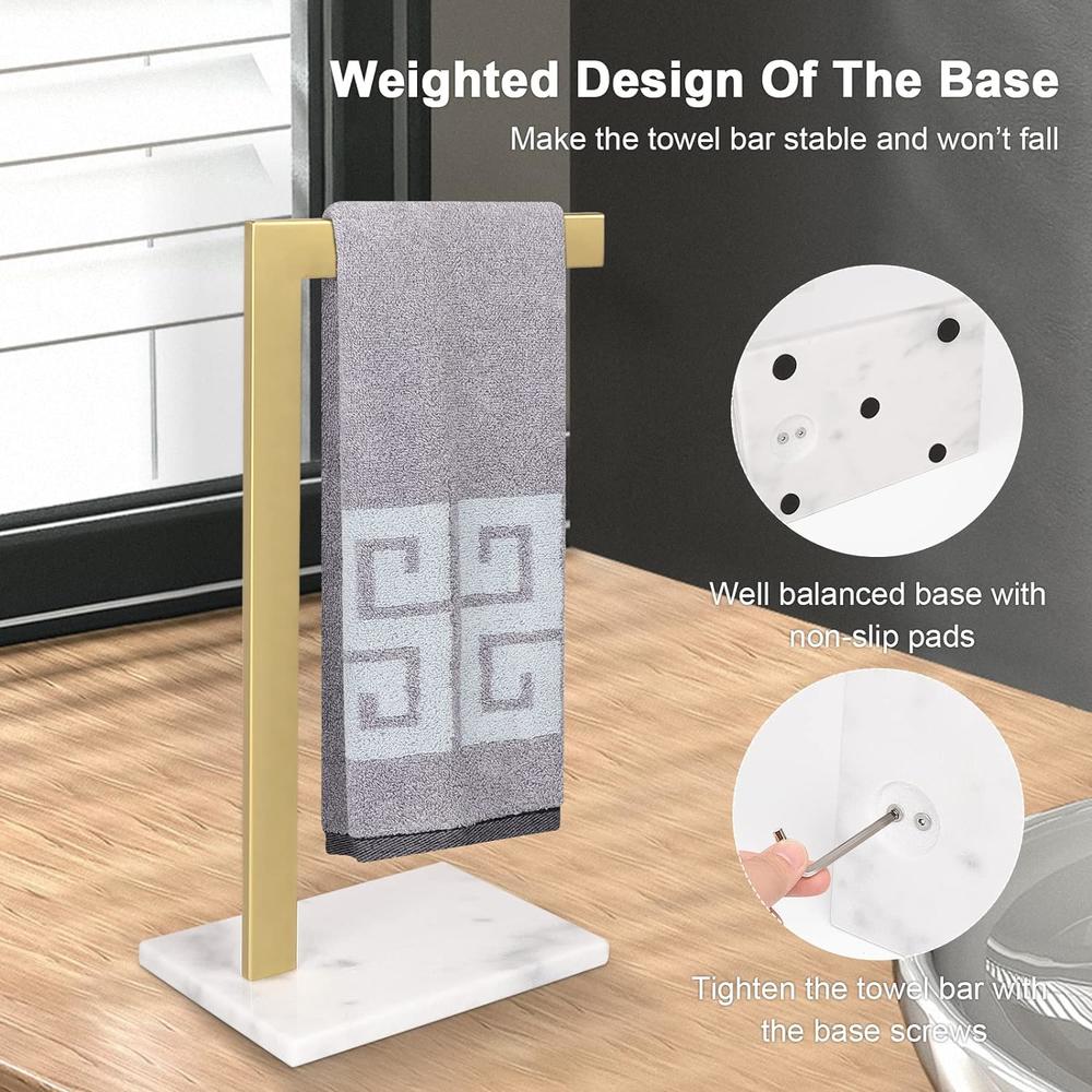 NearMoon Hand Towel Holder with Balanced Marble Base, 304 Stainless Steel Stand Towel Ring L Shape Hand Towel Rack Free-Standing Towel B