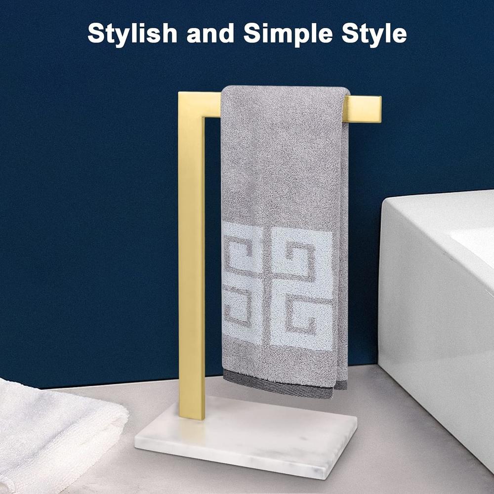 NearMoon Hand Towel Holder with Balanced Marble Base, 304 Stainless Steel Stand Towel Ring L Shape Hand Towel Rack Free-Standing Towel B