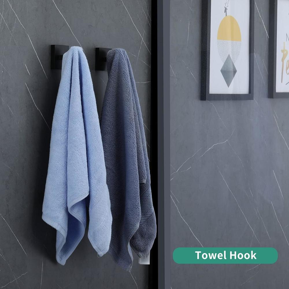 Taucent Bath Towel Hook, Matte Black Robe Hook for Bathroom Wall Mounted Heavy Duty Hook 304 Stainless Steel Robe Hooks for Bathroom Ki