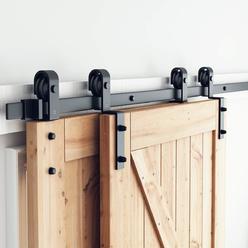 SMARTSTANDARD 6 Feet Bypass Sliding Barn Door Hardware Kit - for Double Wooden Doors-Single Track - Smoothly & Quietly - Easy to