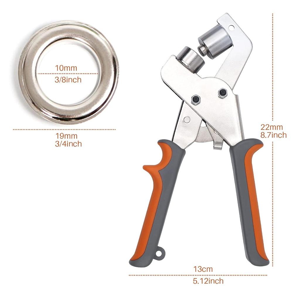 Generic NOMAL Grommet Tool Kit Handheld Grommet Pliers Punch Kits Grommet Hand Press Machine with 500pcs 38 Inch Silver Grommets
