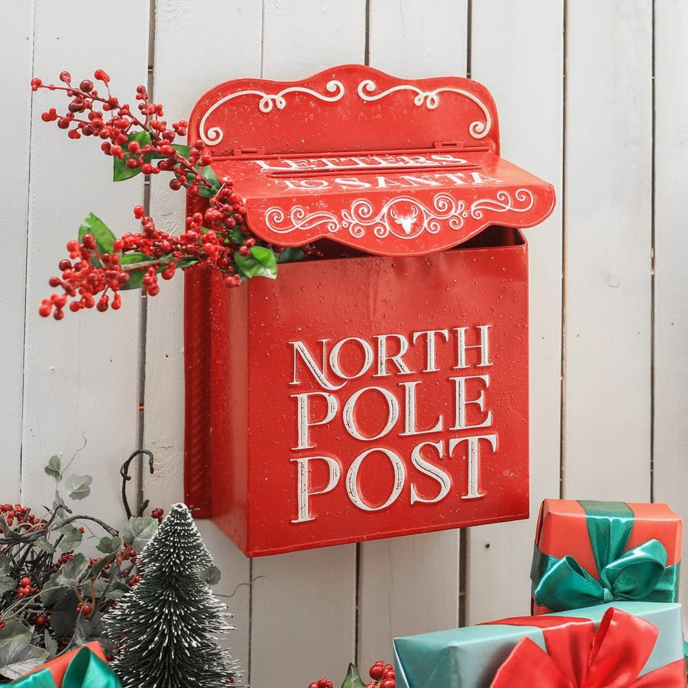 BIG FORTUNE Letters to Santa Mailbox Mailbox Wall Mount North Pole Post Vintage Mailbox Red Mailbox Decoration Christmas Farmhouse Decor