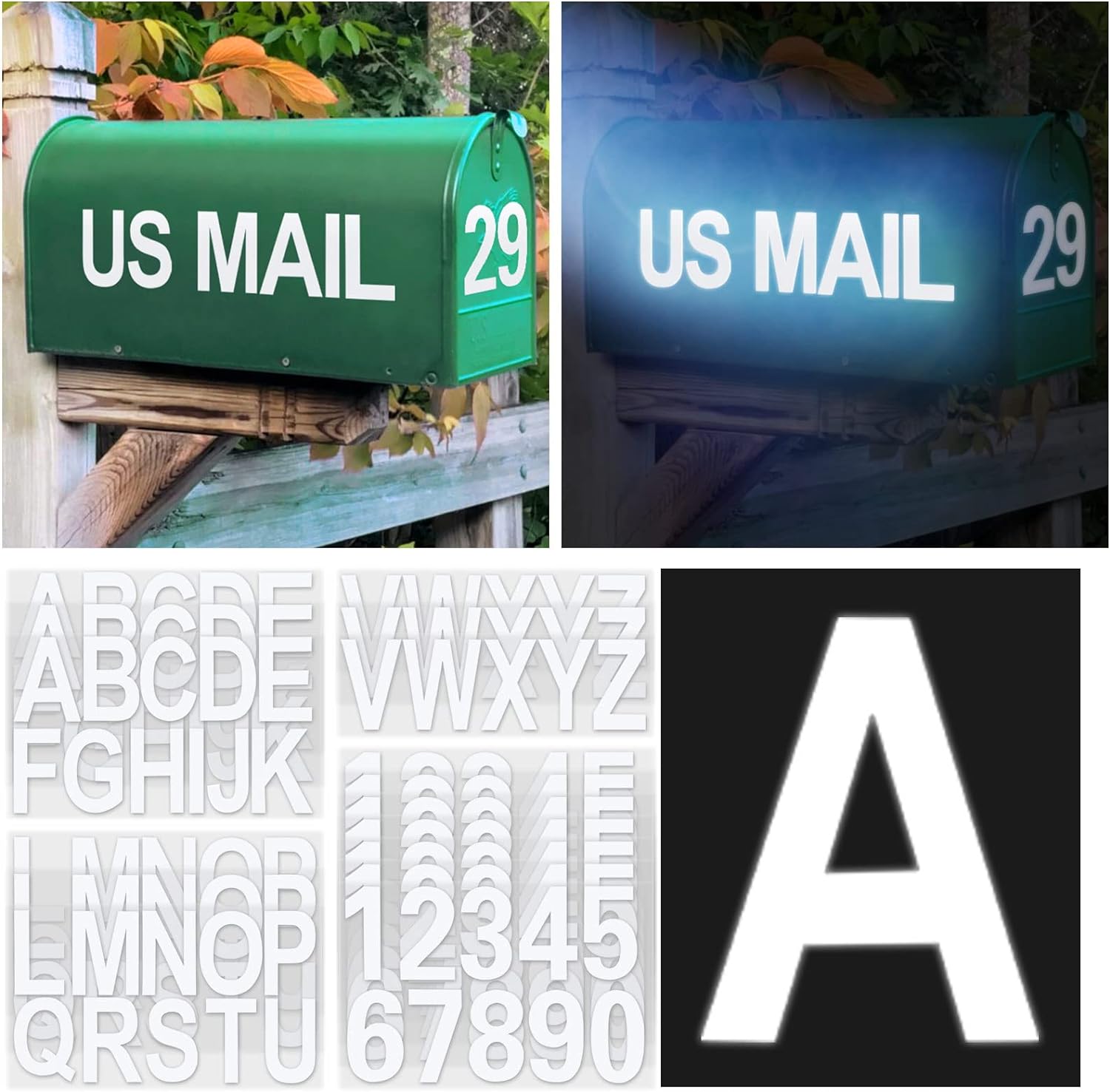 Seloom reflective_mailbox_stickers2 148 PCS 3 Reflective Mailbox Numbers  Stickers for Outside,White Letter and Number Stickers Address Numbers for  Mailbox,Se