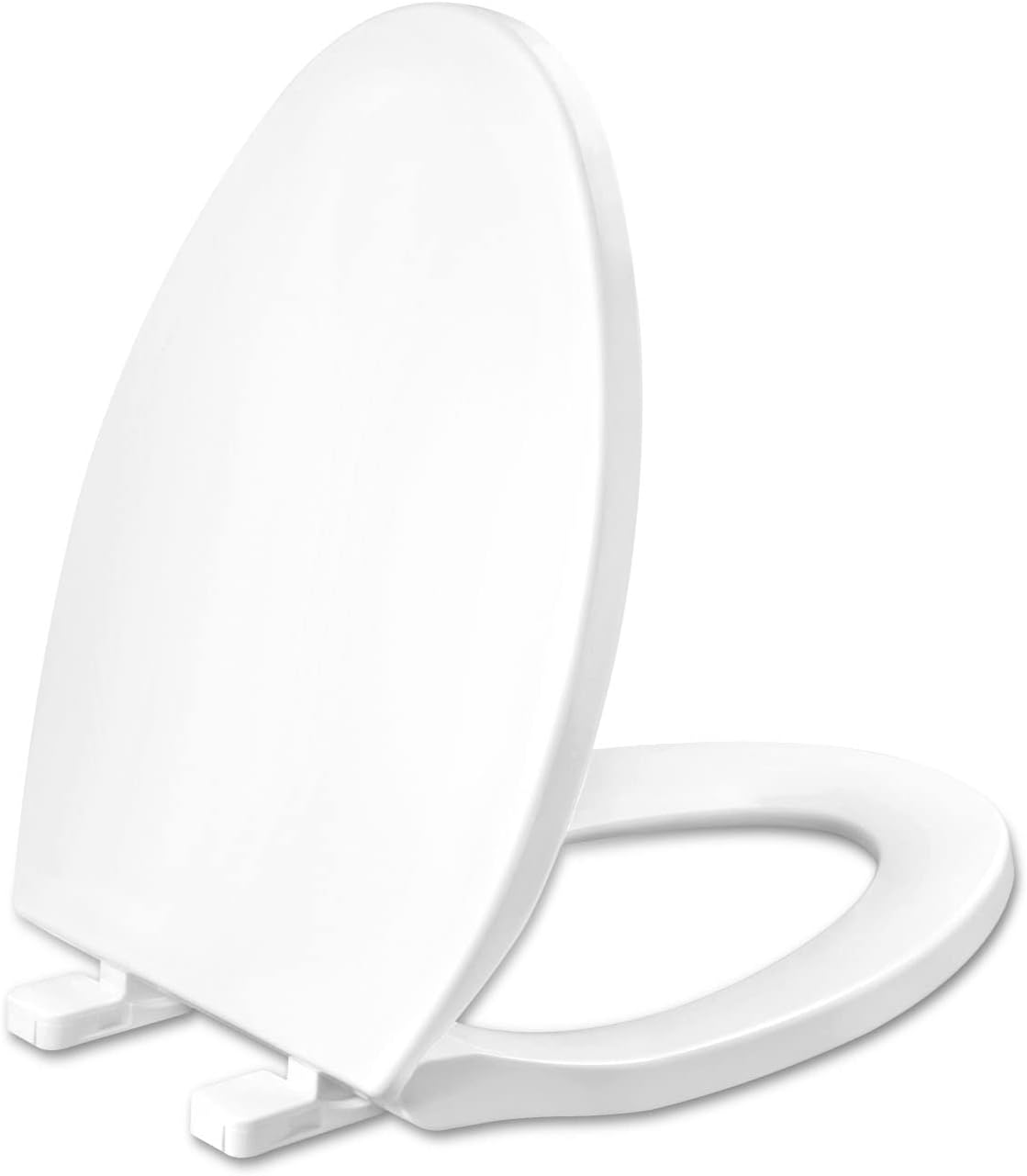 Lamea Toilet seat Elongated with Slow Close Hinges, Four Bumpers Never Loosen and Easily Remove, Two Sets of Parts, Plastic, White