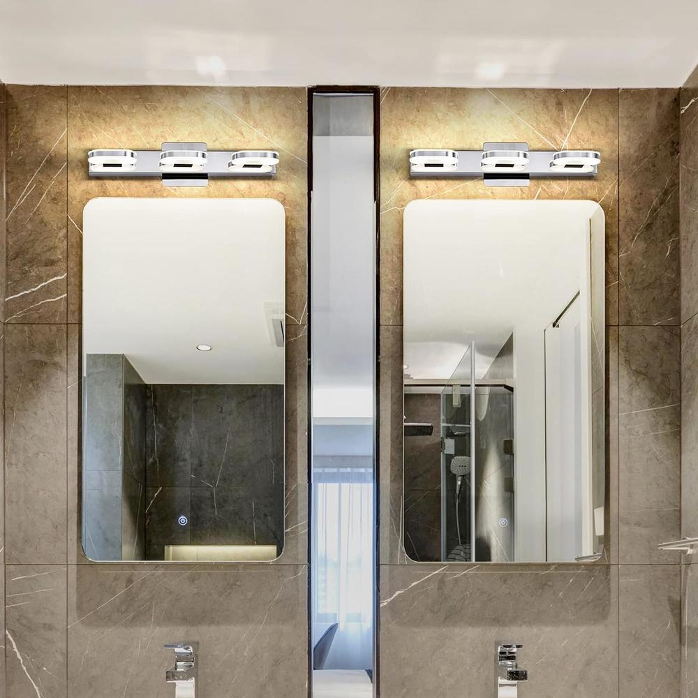 Myhaptim Modern LED 3 Lights Vanity Light for Bathroom Modern Vanity Light Fixture Wall Sconce 19 Inch Natural White Light (Silver)