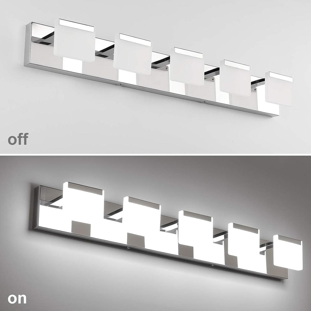Ralbay LED Modern Bathroom Vanity Lights 5 Lights Acrylic Stainless Steel Bathroom Wall Light Fixture