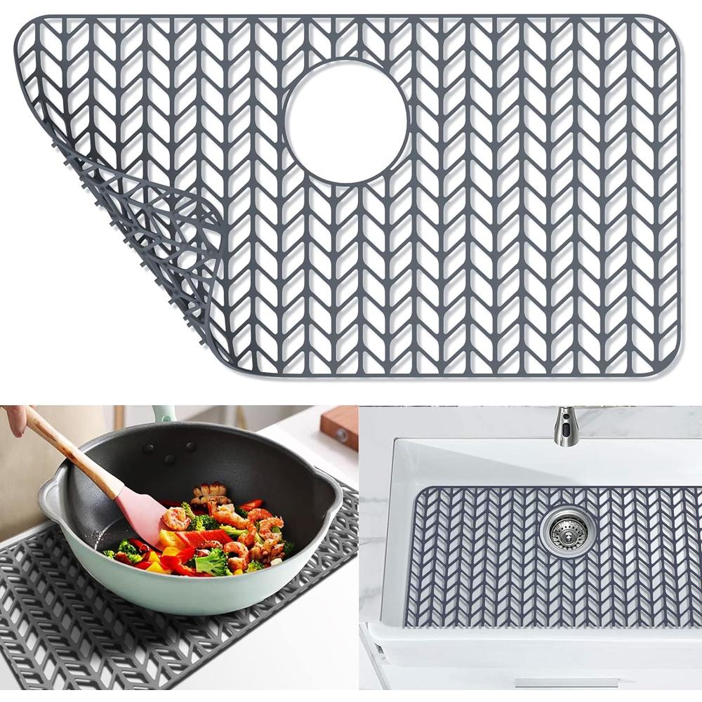 JOOKKI Silicone sink mat protectors for Kitchen 26''x 14''. Kitchen Sink Protector Grid for Farmhouse Stainless Steel accessory with R