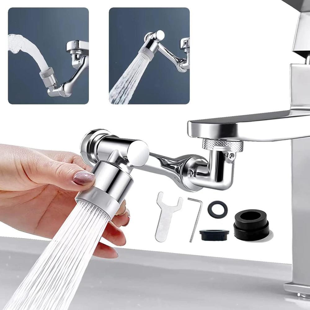 Nuorao 1080 Degree Swivel Faucet Extender Aerator, 1.8 GPM Large-Angle Dual-function Rotating Robotic Arm Faucet Aerator, Universal Sp