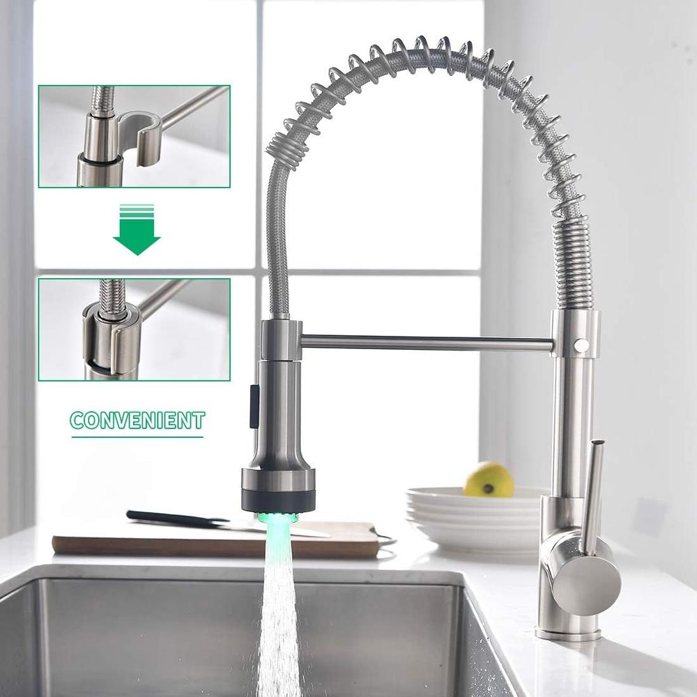 Aimadi Modern Kitchen Faucet Pull Down Sprayer,Stainless Steel Single Handle Kitchen Sink Faucet with LED Light,Brushed Nickel